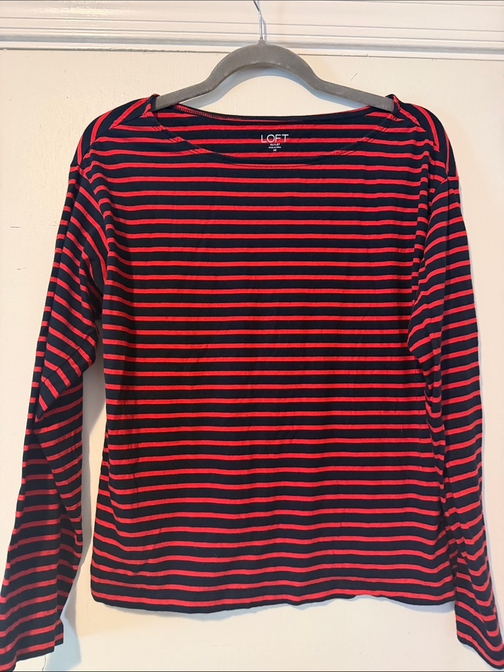 LOFT Black and Red Striped Long-Sleeve Tee